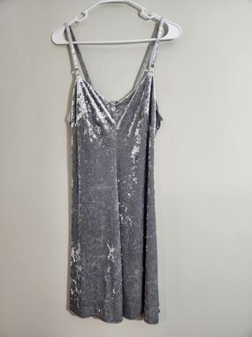 Calvin Klein Y2K Silver Crushed Velvet Mini Dress Club Slip Sleeveless 2000s